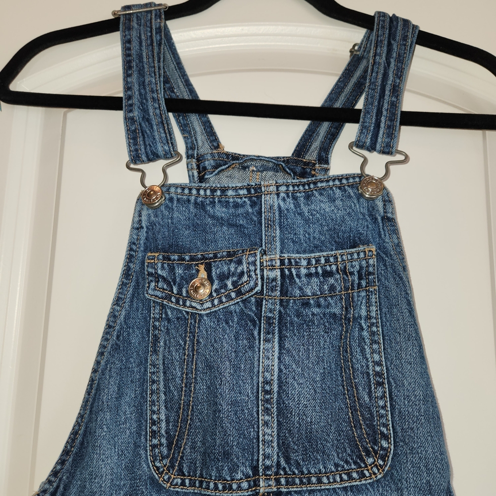American Eagle Baggy Overall Short Size XS Frayed Hem Side Button Closures Denim - Picture 3 of 15